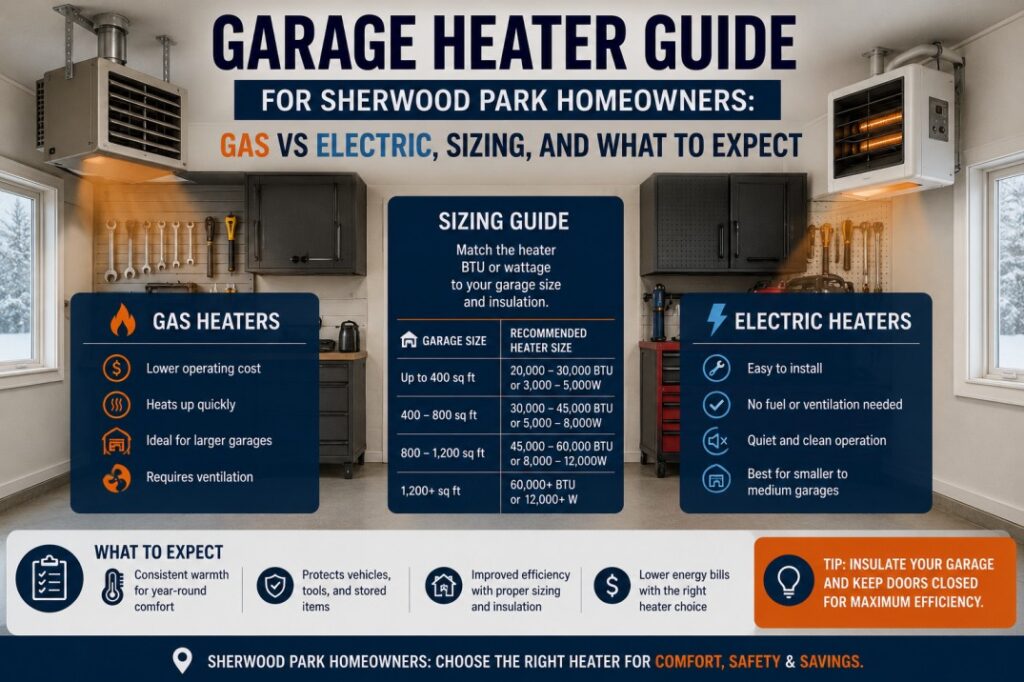 Garage Heater Guide for Sherwood Park Homeowners: Gas vs Electric, Sizing, and What to Expect